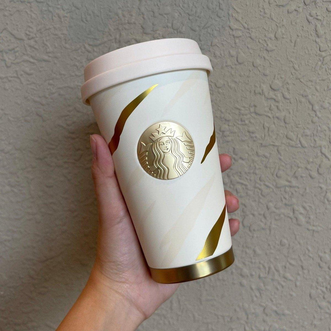 Starbucks White Gold Tiger Stripes 370ml / 12,05oz Stainless Steel Elma cup with Sleeve (Starbucks China 2022 Chinese Lunar New Year Collection)