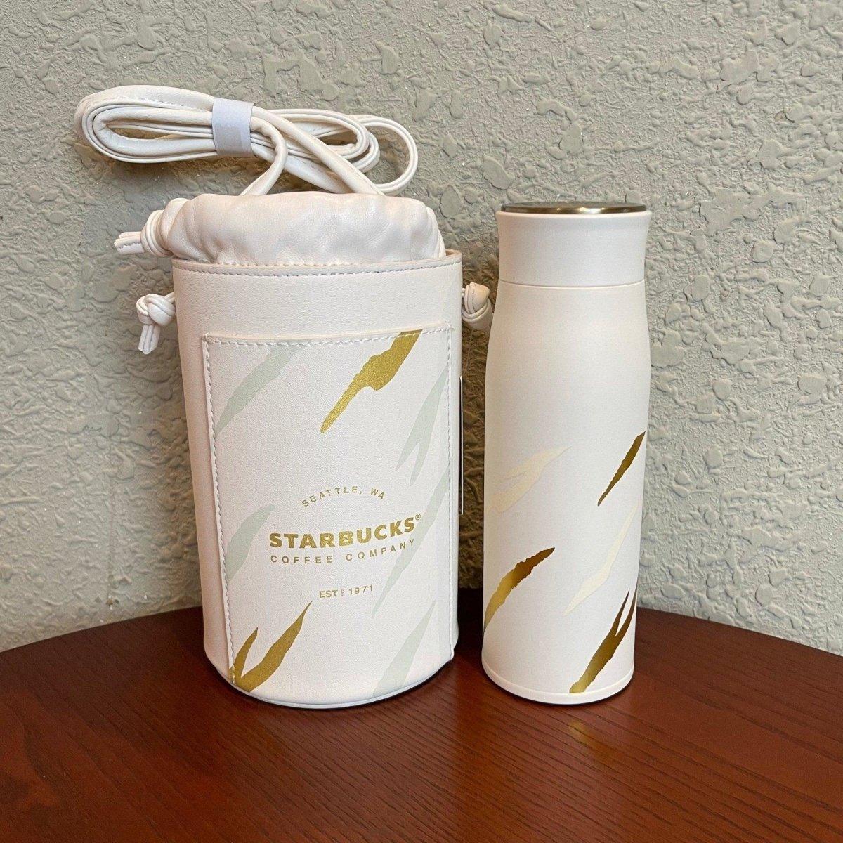 Starbucks White Gold Tiger Stripes Stainless Steel 400ml / 13,5oz Thermos Tumbler with Bag (Starbucks China 2022 Chinese Lunar New Year Collection)