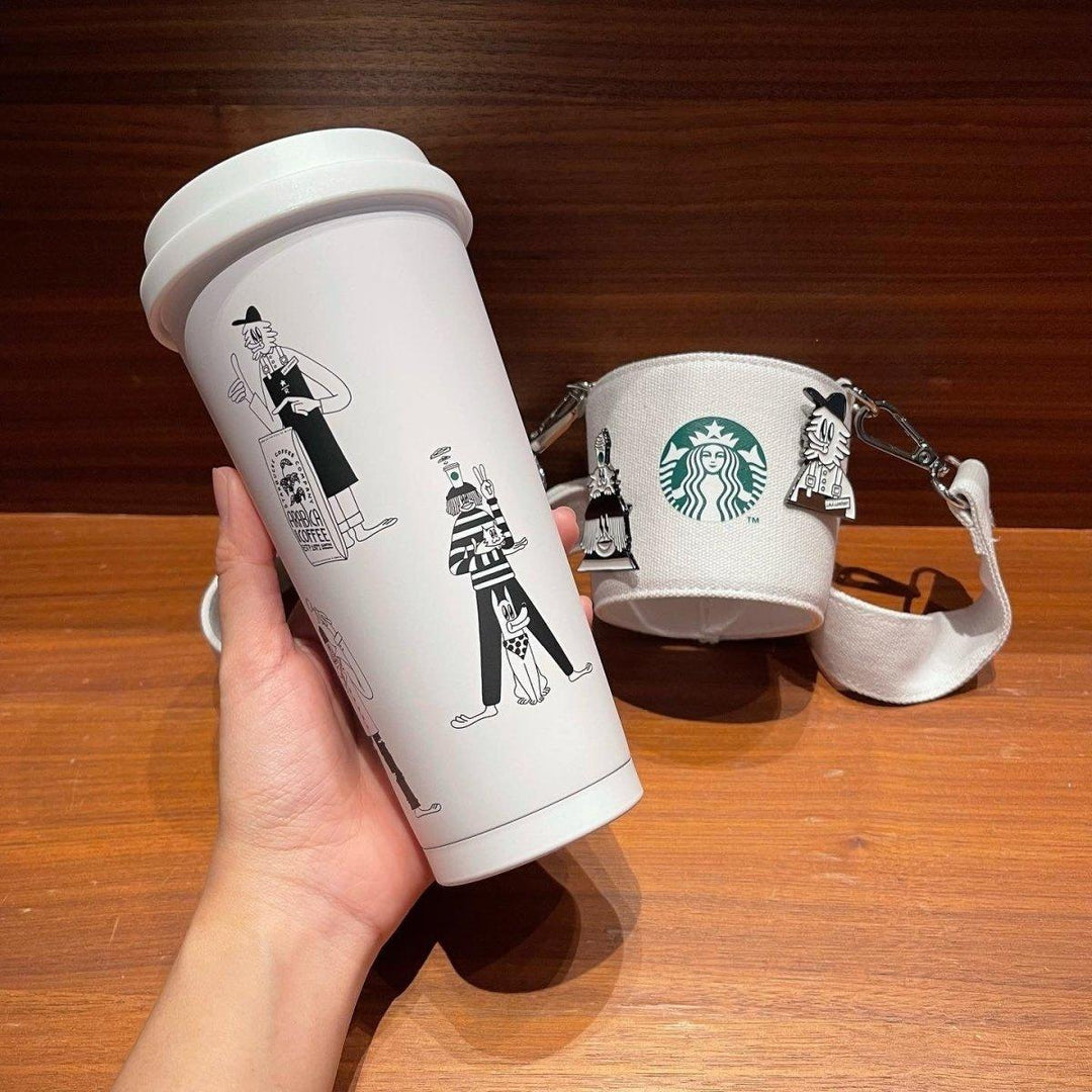 Starbucks x Lala Company White Stainless Steel 17oz cup with strap